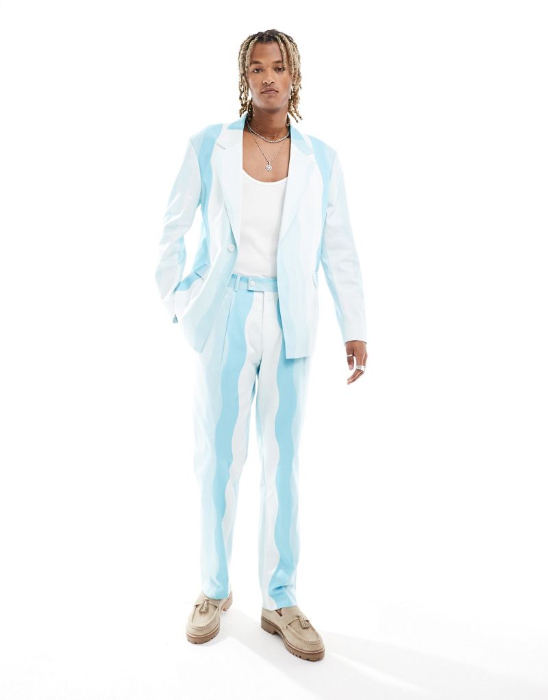 Viggo suit pants in wave print in light blue Viggo