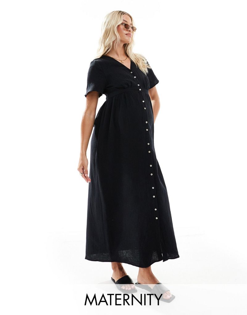 Vero Moda Maternity buttondown midi dress in black Vero Moda Maternity