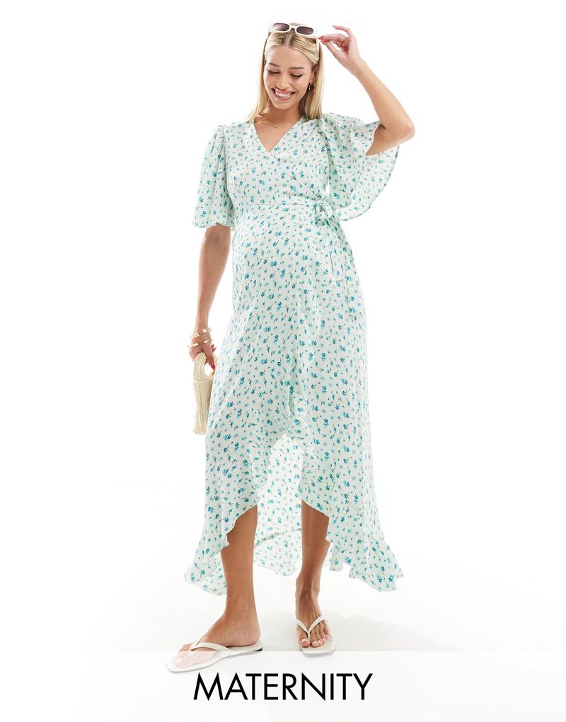 Vero Moda Maternity wrap front maxi dress in light blue floral Vero Moda Maternity