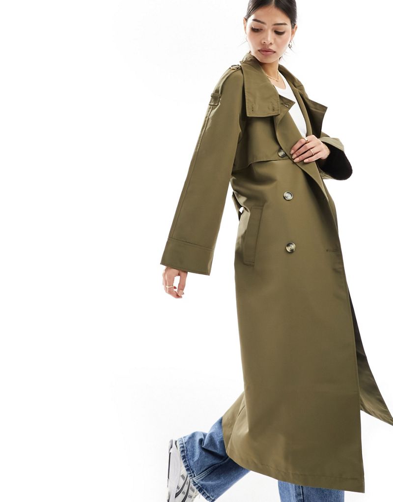 Женское Пальто Vero Moda высокое воротник с поясом макси траншея в хаки VERO MODA