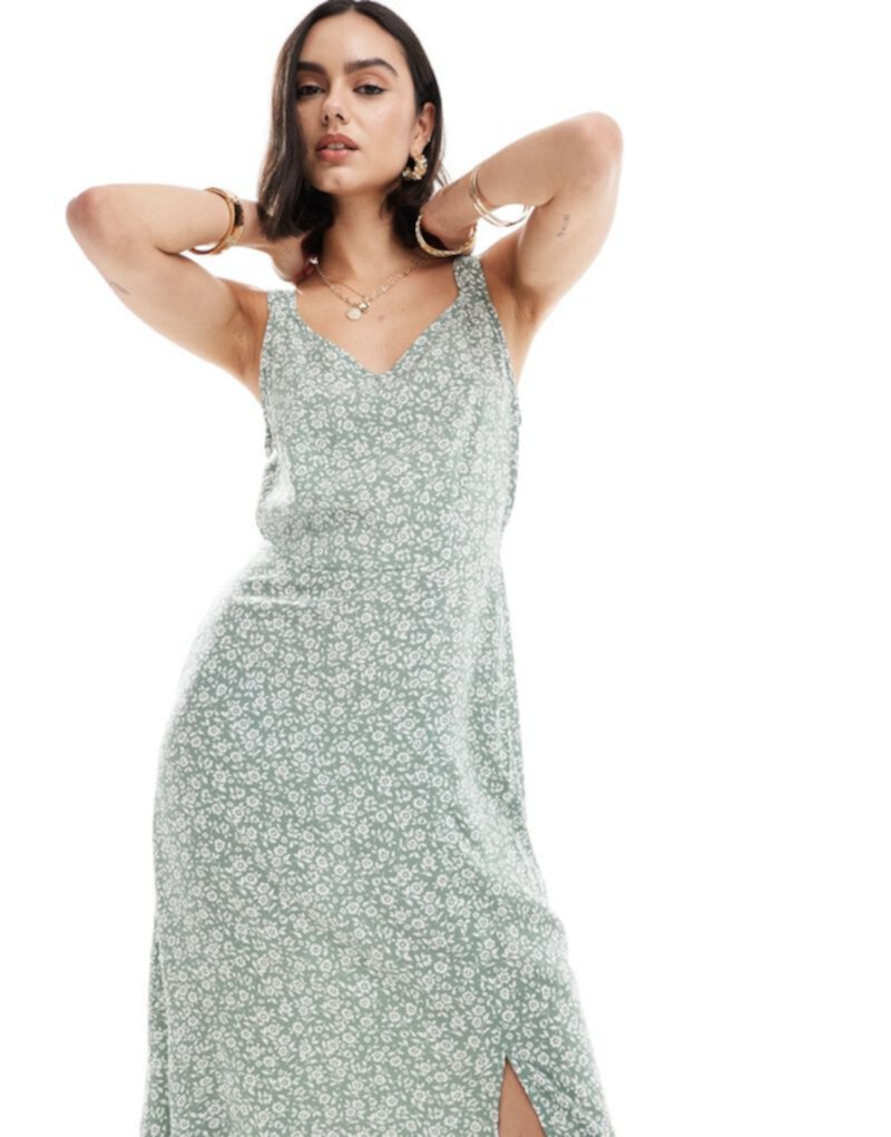 Vero Moda column midi dress in sage green floral VERO MODA