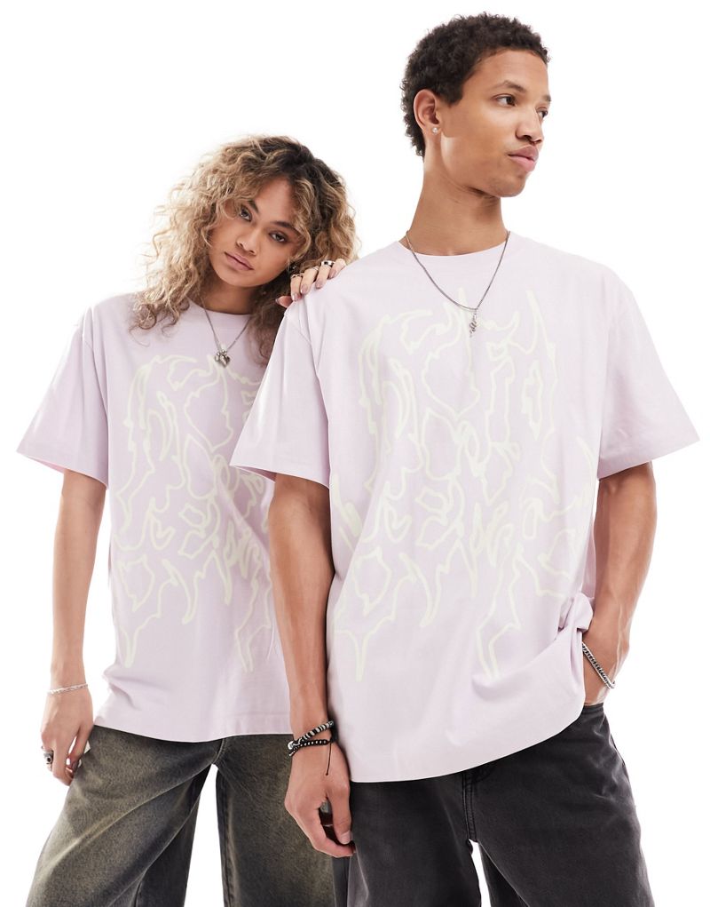 Weekday Unisex oversized t-shirt with graphic print in pink exclusive to ASOS Weekday