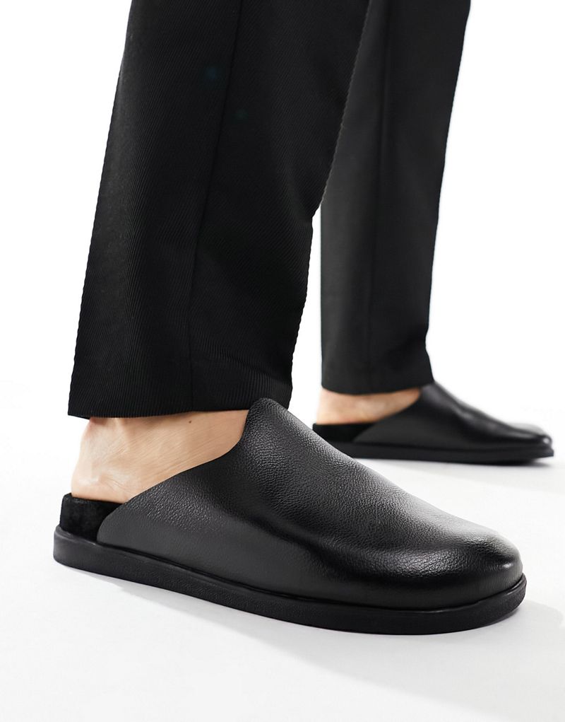  Walk London Breeze Slip On Mules In Black Grain Leather WALK London