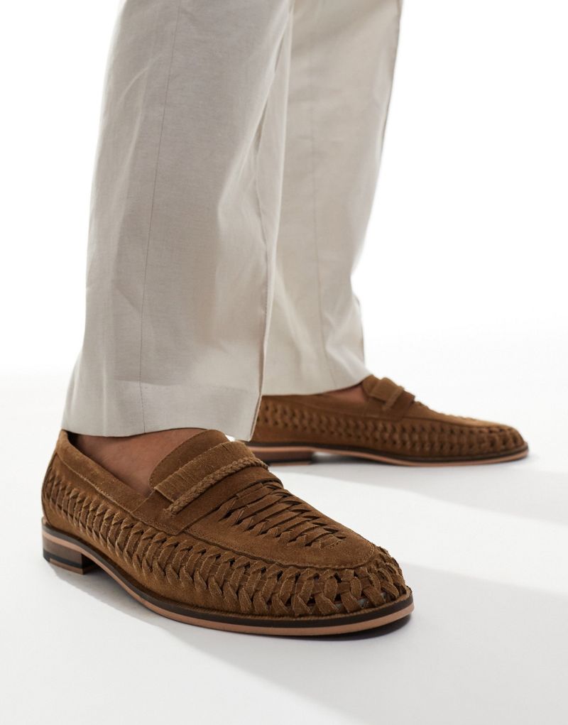  Walk London Wes slip-on mules weave loafers in tan suede WALK London