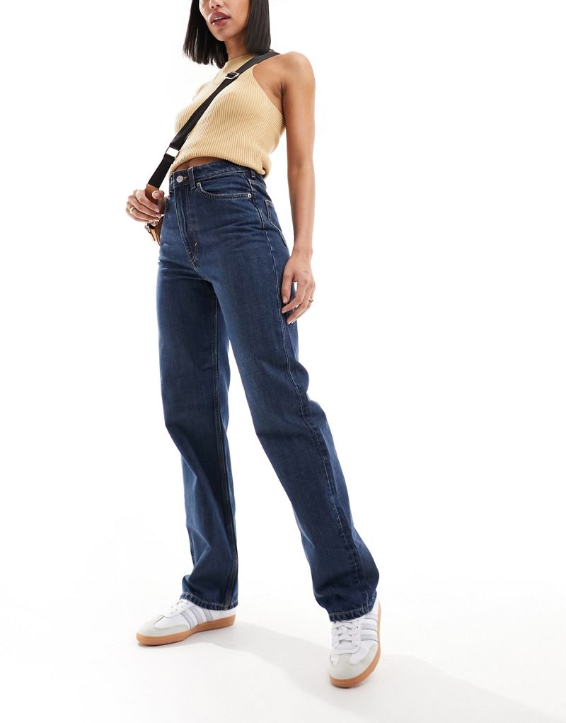 Weekday Rowe extra high rise regular fit straight leg jeans in sapphire blue Weekday