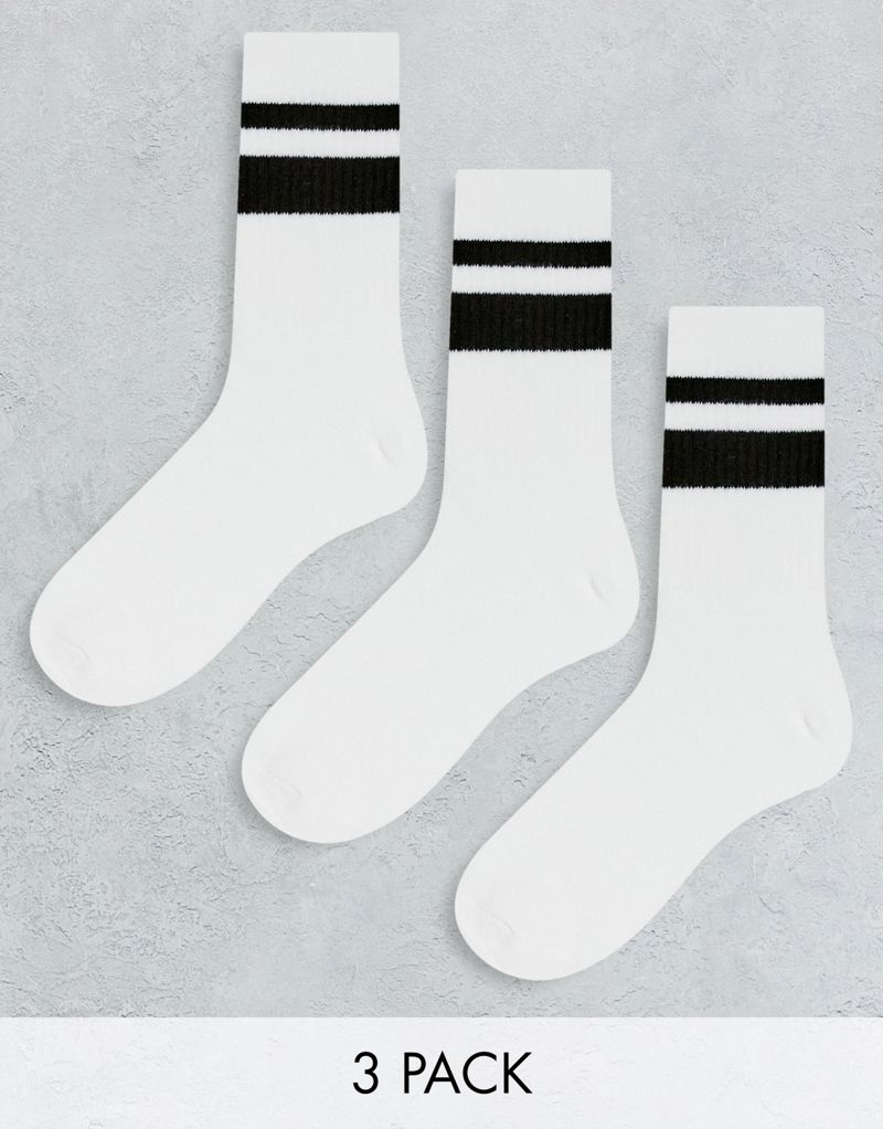 Weekday sports socks 3-pack in white with black stripe Weekday
