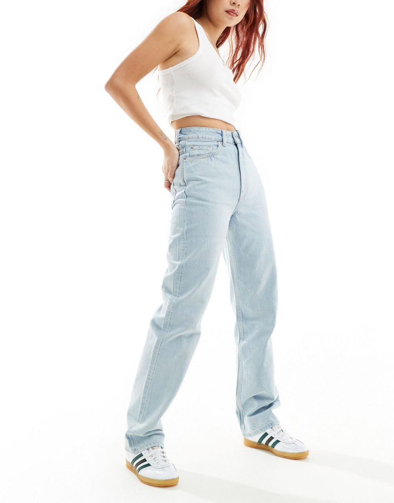 Weekday Rowe extra high waist regular fit straight leg jeans in opulent blue Weekday