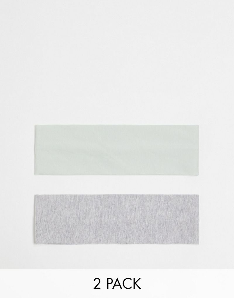 Weekday wide jersey headband 2-pack in gray melange and mint green Weekday