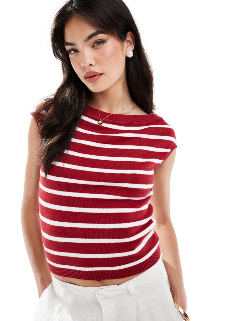 Y.A.S boat neck knit top in red and white stripe Y.A.S