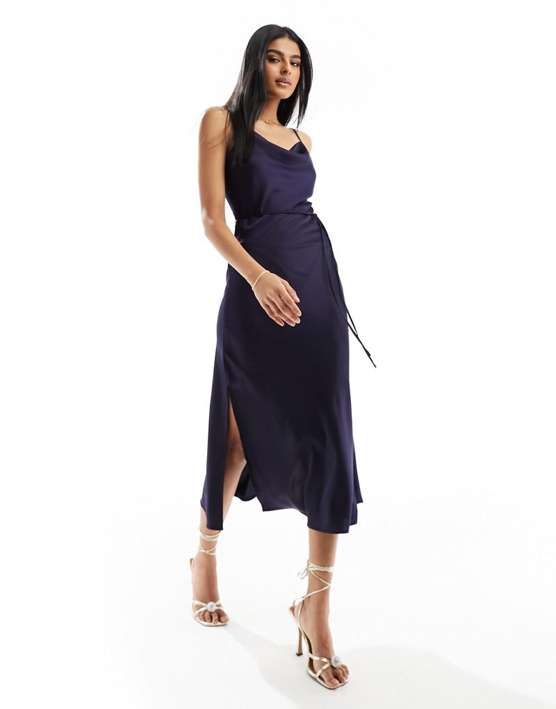 Y.A.S Bridesmaid satin cami maxi dress in deep rich navy Y.A.S