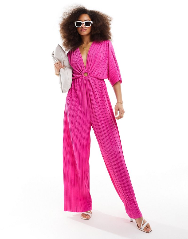 Y.A.S plissé blouson wide leg jumpsuit in pink Y.A.S