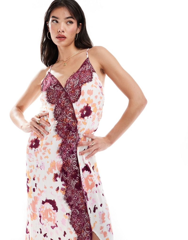 Y.A.S satin cami maxi dress with lace detail in abstract animal print Y.A.S