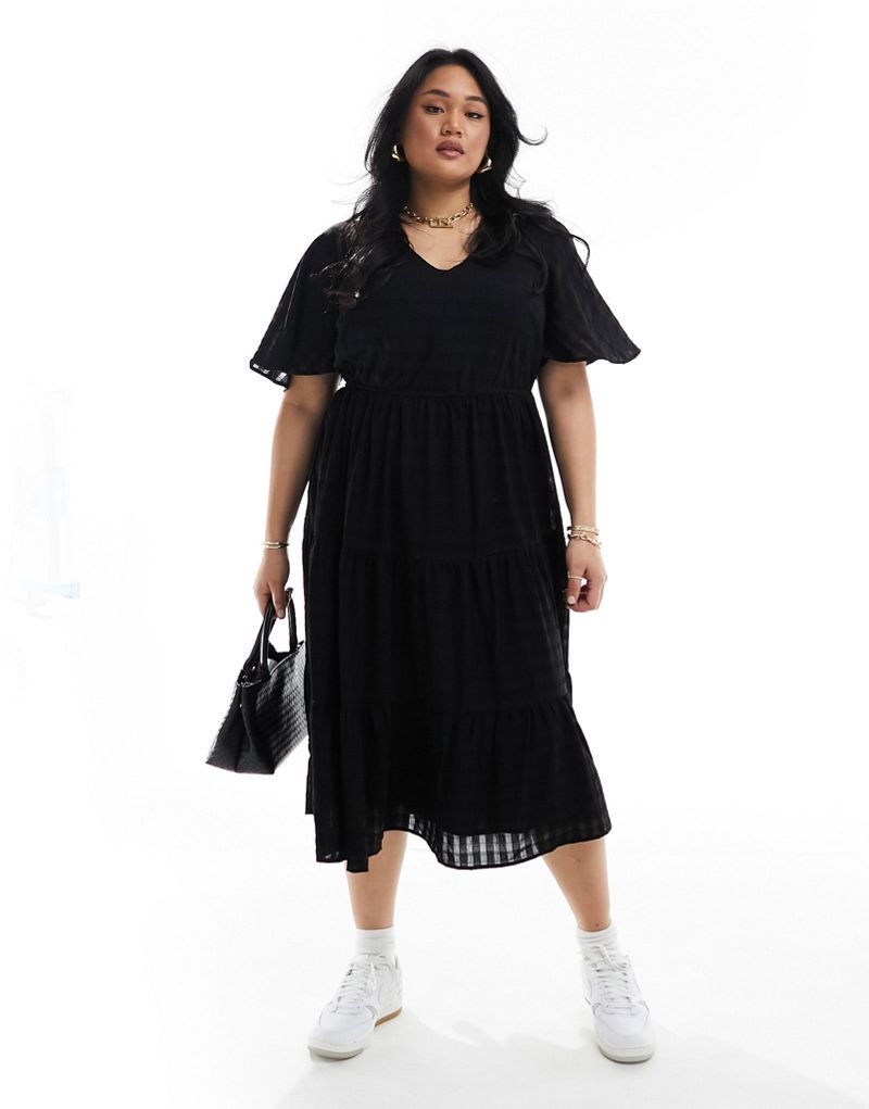 Yours angel sleeve midi dress in black  Yours