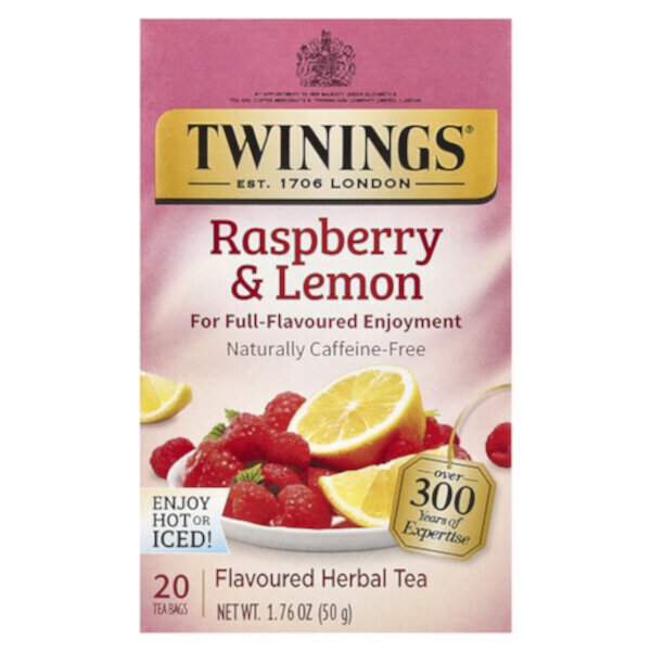 Травяной чай с малиной и лимоном, без кофеина, 20 пакетиков, 50 г Twinings