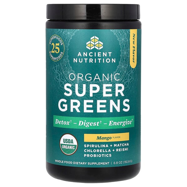 Organic SuperGreens, Mango, 6.8 oz (Унции) (192.8 g) Ancient Nutrition