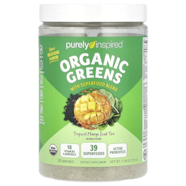 Organic Greens with Superfood Blend, Tropical Mango Iced Tea, 11.08 oz (Унции) (314 g) Purely Inspired