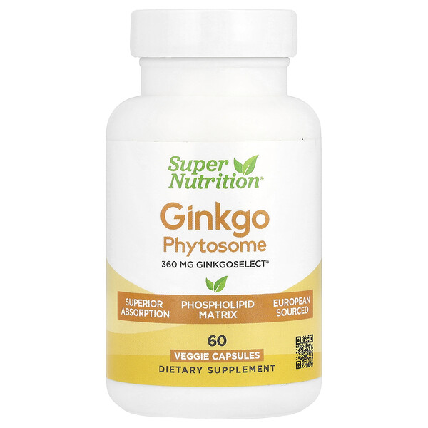 Ginkgo Phytosome, 360 mg, 60 Veggie Capsules (Капсулы на растительной основе) Super Nutrition