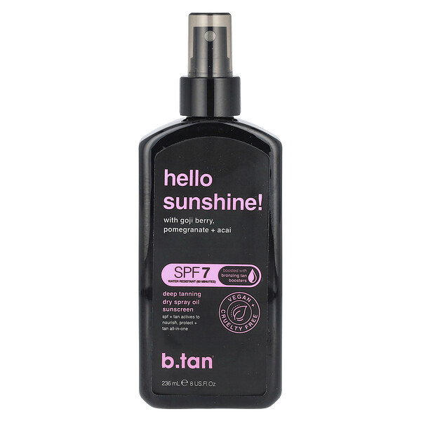 Hello Sunshine! Deep Tanning Dry Spray Oil Sunscreen, SPF 7, 8 fl oz (236 ml) B.Tan