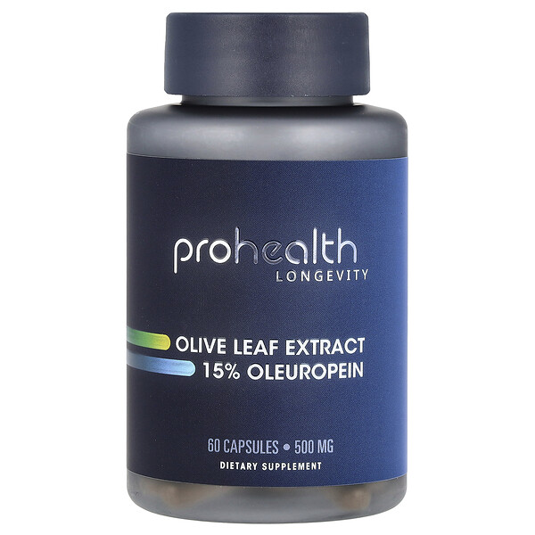 Olive Leaf Extract 15% Oleuropein, 500 mg, 60 Capsules ProHealth Longevity