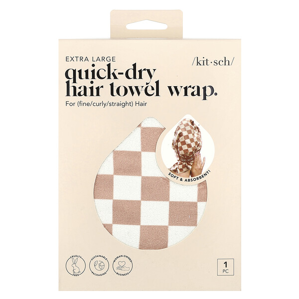 Quick-Dry Hair Towel Wrap, Extra Large, Terracotta Checker, 1 Wrap Kitsch