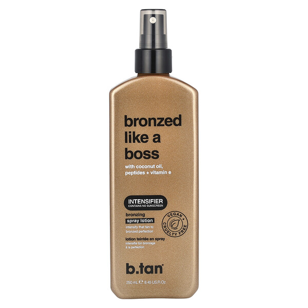 Bronzed Like A Boss, Bronzing Spray Lotion with Coconut Oil, Peptides + Vitamin E, 8.45 fl oz (250 ml) B.Tan