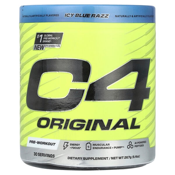 C4 Original, Pre-Workout, Icy Blue Razz, 267 oz (9.4 oz) Cellucor