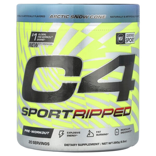 C4 Sport, Ripped, Pre-Workout, Artic Snow Cone, 9.9 oz (280 g) Cellucor