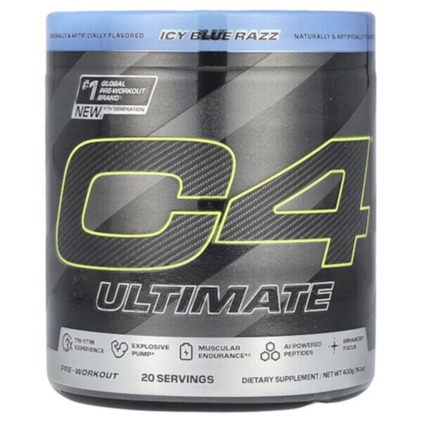 C4 Ultimate Pre-Workout, Icy Blue Razz, 14.1 oz (400 g) Cellucor