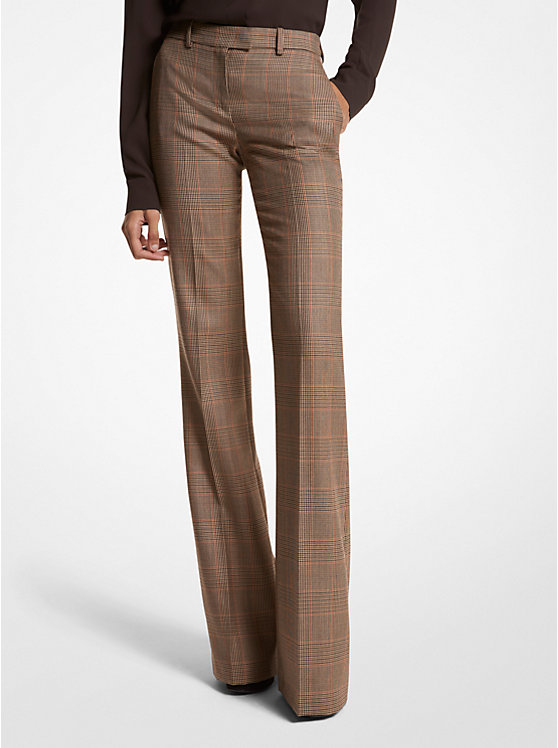 Haylee Glen Plaid Wool Flared Trousers MICHAEL KORS COLLECTION