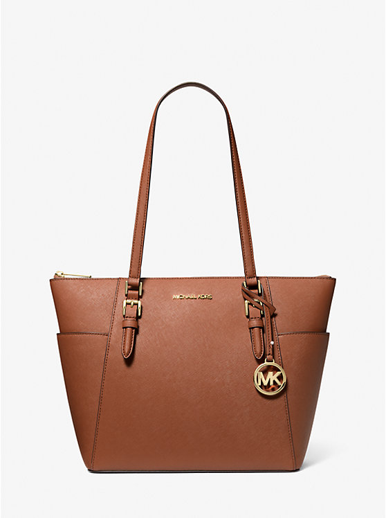 Charlotte Large Saffiano Leather Top-Zip Tote Bag Michael Kors