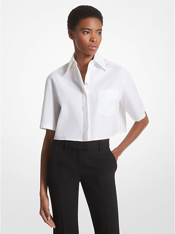 Stretch Cotton Poplin Cropped Shirt MICHAEL KORS COLLECTION