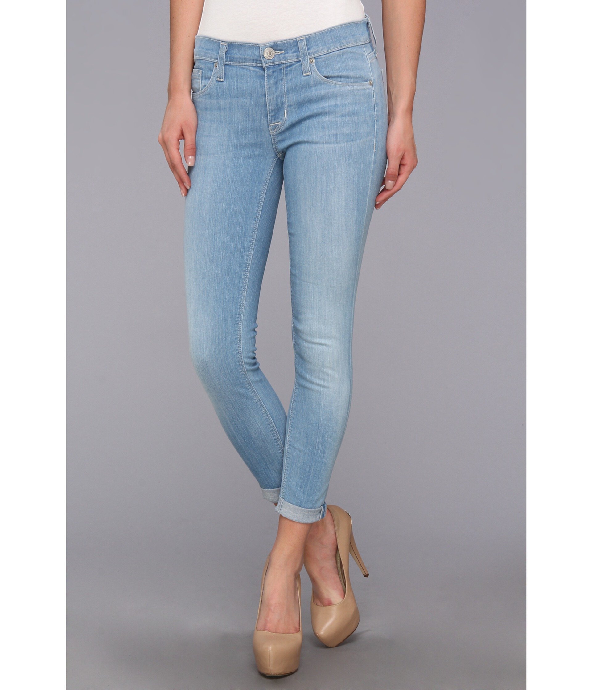 Женские Джинсы skinny Hudson Jeans Harkin Crop Super Skinny Cuff в Footprints Hudson Jeans