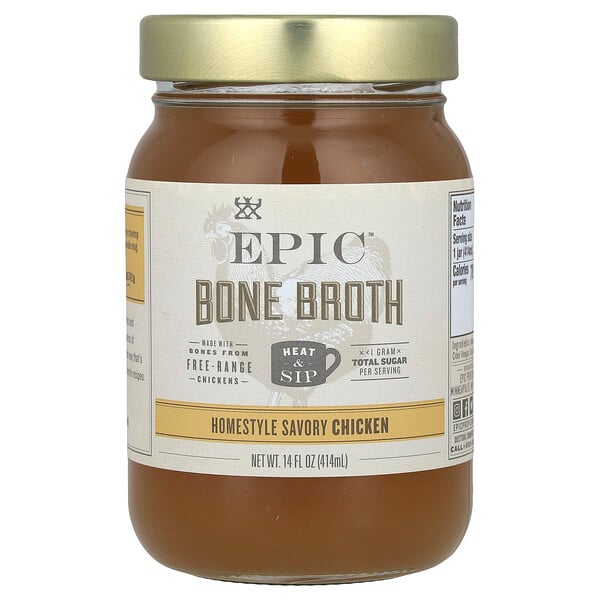 Bone Broth, Homestyle Savory Chicken, 14 fl oz (414 ml) Epic