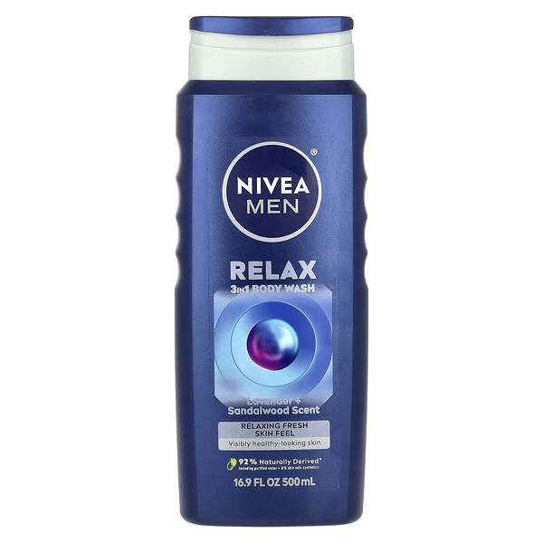 Men, Relax 3 in 1 Body Wash, Lavender + Sandalwood, 16.9 fl oz (500 ml) Nivea