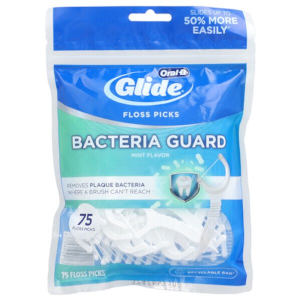 Glide, Floss Picks, Bacteria Guard, Mint, 75 Floss Picks Oral-B