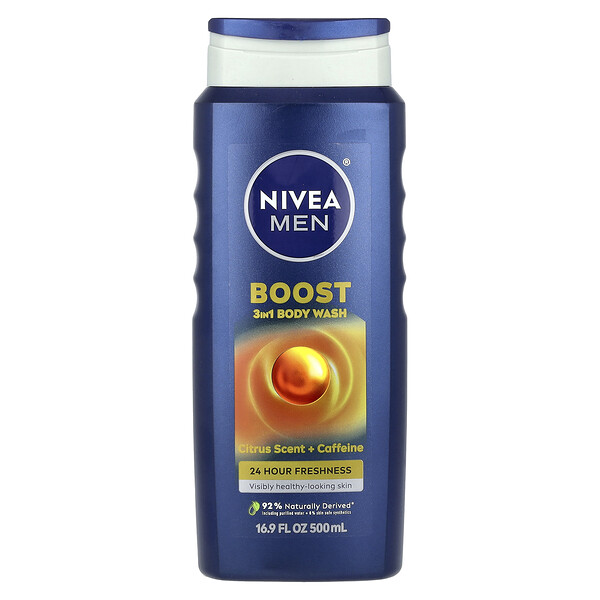 Men, Boost 3-In-1 Body Wash, Citrus Scent + Caffeine, 16.9 fl oz (500 ml) Nivea