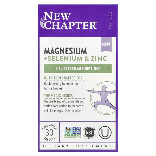 Magnesium + Selenium & Zinc, 30 Vegan Tablets New Chapter