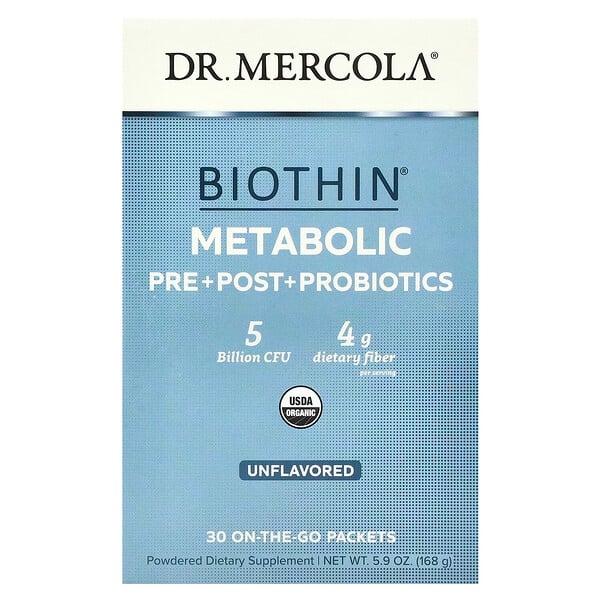 Biothin®, Metabolic Pre+ Post + Probiotics, Unflavored, 5 Billion CFU, 30 On-The-Go Packets, 0.19 oz (5.6 g) Each Dr. Mercola