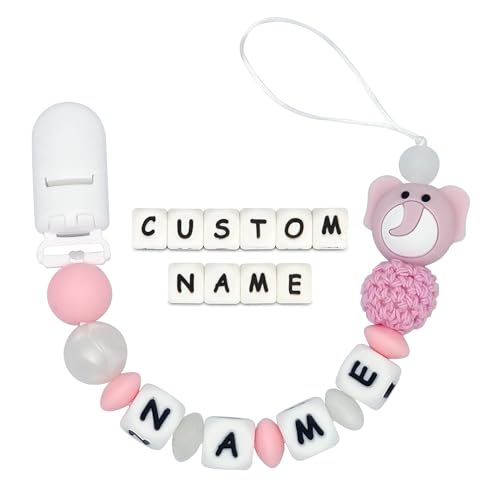 Personalized Pacifier Clip with Name Customized - Elephant (PinkW) Starsprairie