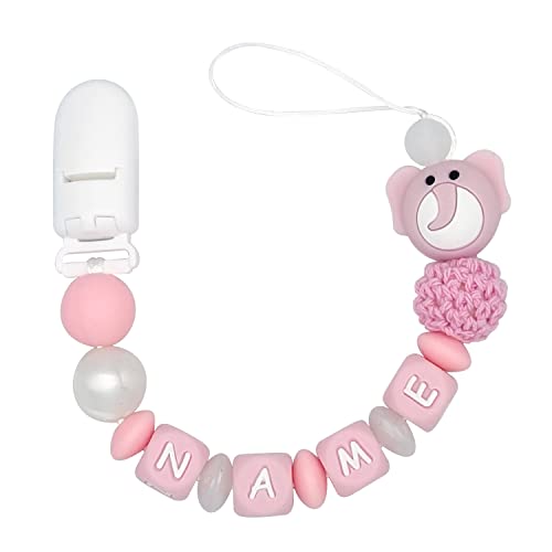 Personalized Pacifier Clip with Name Customized - Elephant (PinkW) Starsprairie