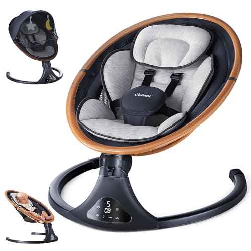 Baby Swings for Infants to Toddler-Electric Bluetooth Infant Swing with Remote Control, Rocker with 5 Speeds, 5-Point Harness,3 Seat Positions (Gray) Larex