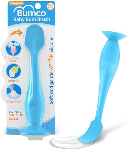 Bumco Diaper Cream Spatula - BPA-Free Butt Paste Diaper Cream Applicator, Soft & Flexible Diaper Rash Cream Applicator, Butt Spatula Baby, Mom-Invented Diaper Bag Essentials (Blue) Baby Bum Brush