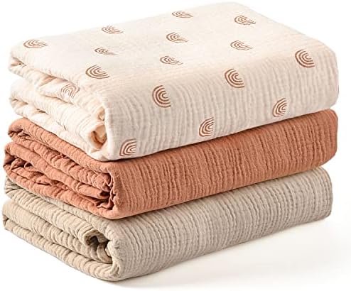 Konssy 3 Pack Muslin Swaddle Blankets for Unisex, Newborn Receiving Blanket, Large 47 x 47 inches, Soft Breathable Muslin Baby Swaddles for Boys & Girls Konssy