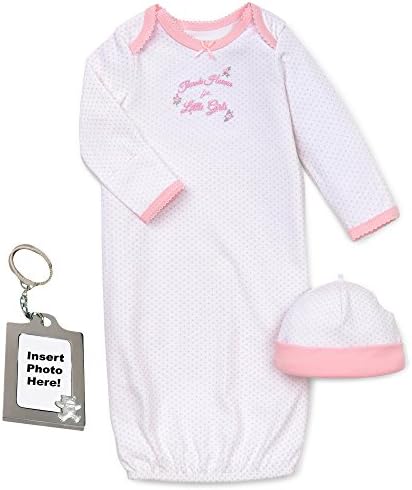 Little Me Thank Heaven Girls Gown, Hat, & Keychain White Pink Polka Dot 0-3 Months Little Me