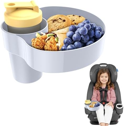 Car Seat Tray for Kids Travel: Car Seat Console Cup Holder Snack Tray, Toddlers Car Seat Activity Table Trays for Roadtrip, Baby Car Food Organizer Accessories for Eating, Booster, Stroller -Blue LETEAPII