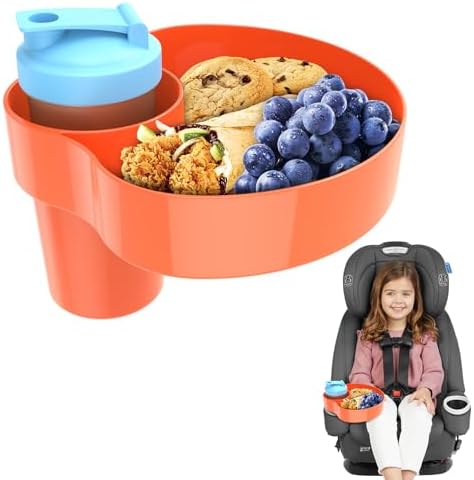 Car Seat Tray for Kids Travel: Car Seat Console Cup Holder Snack Tray, Toddlers Car Seat Activity Table Trays for Roadtrip, Baby Car Food Organizer Accessories for Eating, Booster, Stroller -Blue LETEAPII