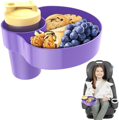 Car Seat Tray for Kids Travel: Car Seat Console Cup Holder Snack Tray, Toddlers Car Seat Activity Table Trays for Roadtrip, Baby Car Food Organizer Accessories for Eating, Booster, Stroller -Blue LETEAPII