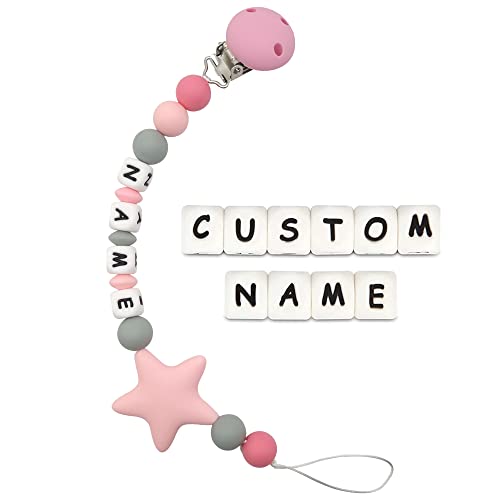 Personalized Pacifier Clip with Name (White) Starsprairie