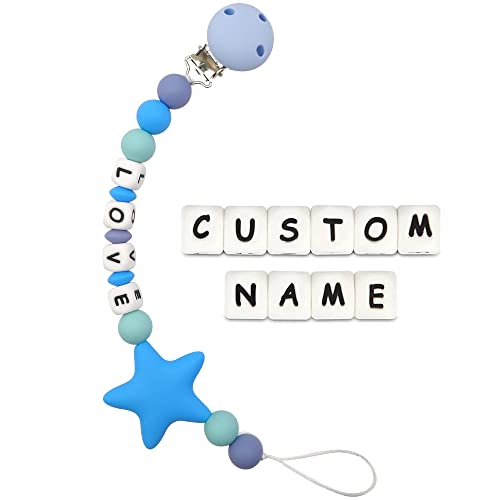 Personalized Pacifier Clip with Name (White) Starsprairie