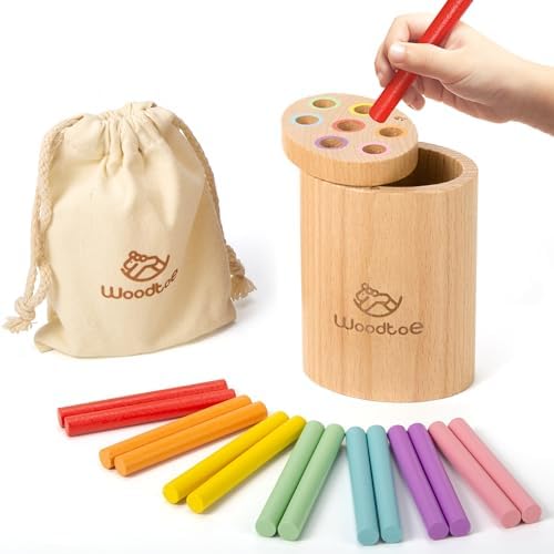 Wooden Montessori Sticks Toys for Kids, 7 Colors Toddler Learning Toys for 1-3 Year Old, Natural Wood Educational Sorting Toy, Sensory Toys Travel Game Birthday for Boys Girls Aged 1+ Woodtoe